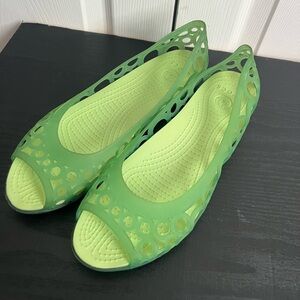 Crocs Womens Size 9 Green Jelly Peep Toe Ballet Adrina Flat Slip On